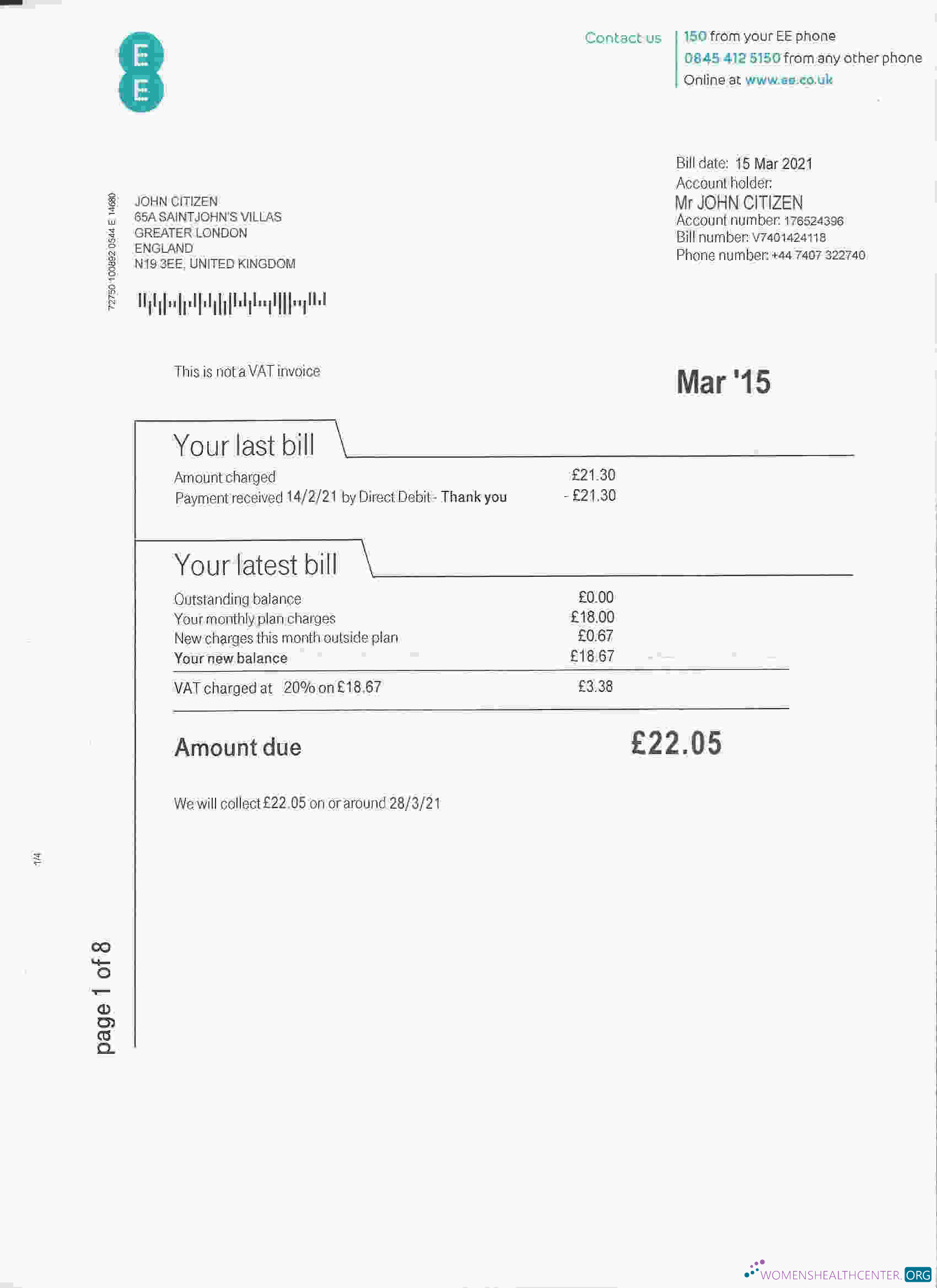download United Kingdom EE phone utility bill template, fully editable in PSD format photoshop template